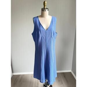 Ann‎ Taylor NWT Blue Eyelet Fit and Flare Dress 14 Plus Size V Neck Sleeveless